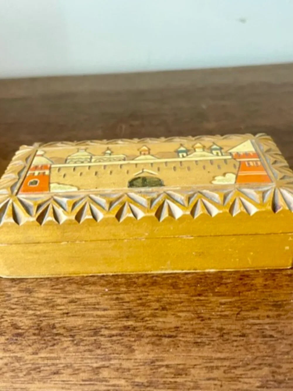 Soviet Era Trinket Wood Box w/ Dome Buildings Handmade